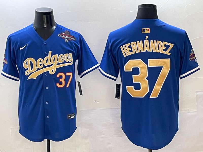 Men Los Angeles Dodgers 37 Hernandez Blue Gold Game Nike 2025 MLB Jersey style 2